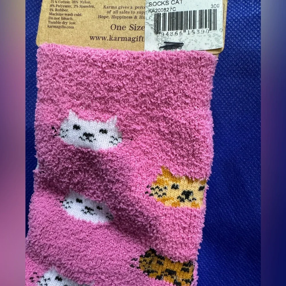 Karma Cat cuteness all over Print pink Sock - NWT